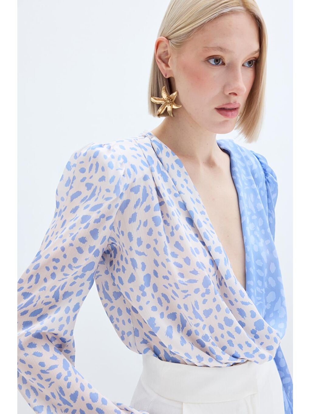 Mavi Kruvaze Desenli Bodysuit - Bebemavİ Ekru-3