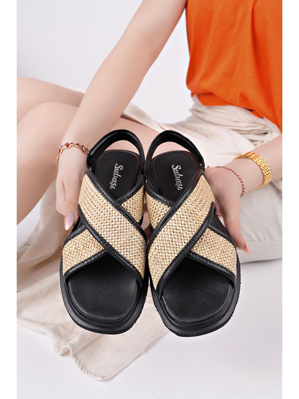 Siyah ELİSHA Lastikli Kadın Günlük Hasır Sandalet-2