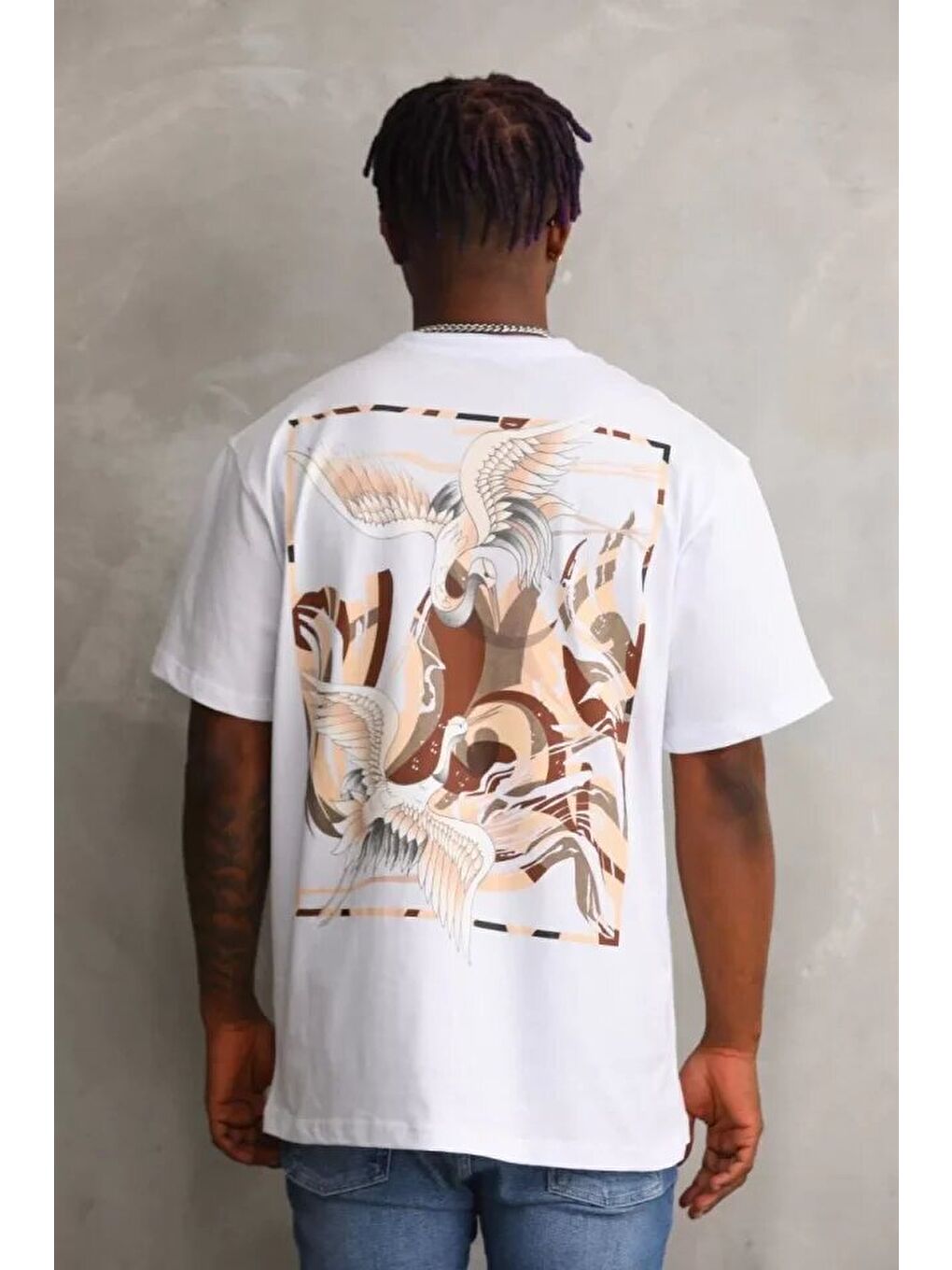 Unisex Baskılı Oversize T-Shirt - Beyaz