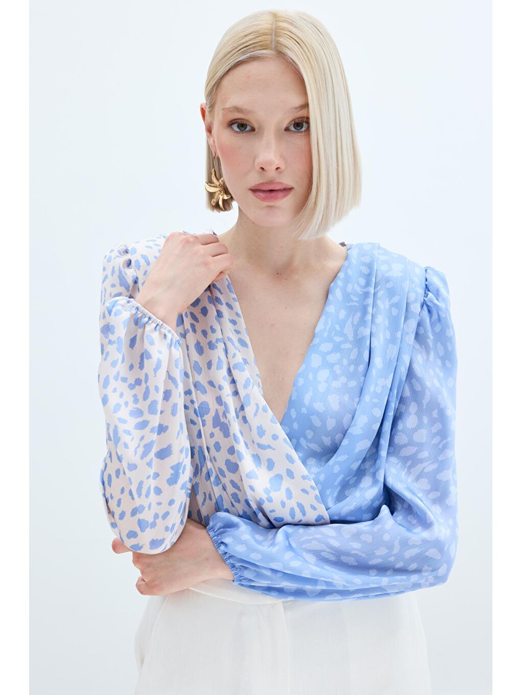 Mavi Kruvaze Desenli Bodysuit - Bebemavİ Ekru-4