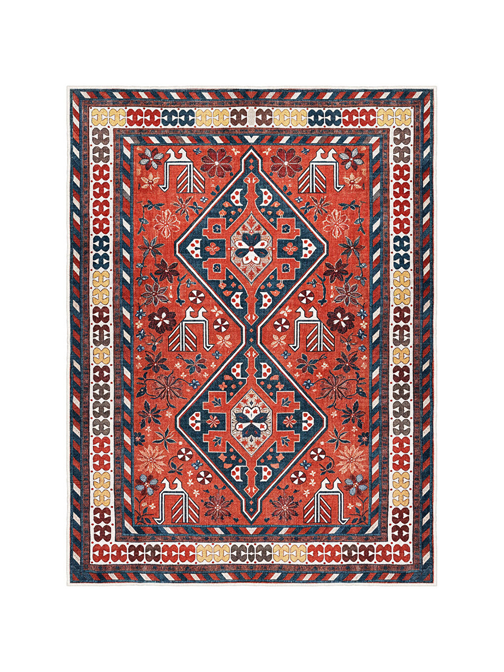 Kırmızı Dekoratif Özel Tasarım Yıkanabilir İnce Kaymaz Tabanlı Modern Halı KECE FR28