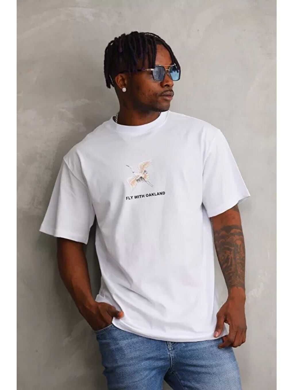 Unisex Baskılı Oversize T-Shirt - Beyaz-1