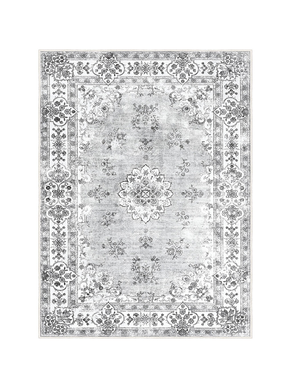 Gri Dekoratif Özel Tasarım Yıkanabilir İnce Kaymaz Tabanlı Modern Halı KECE FR25