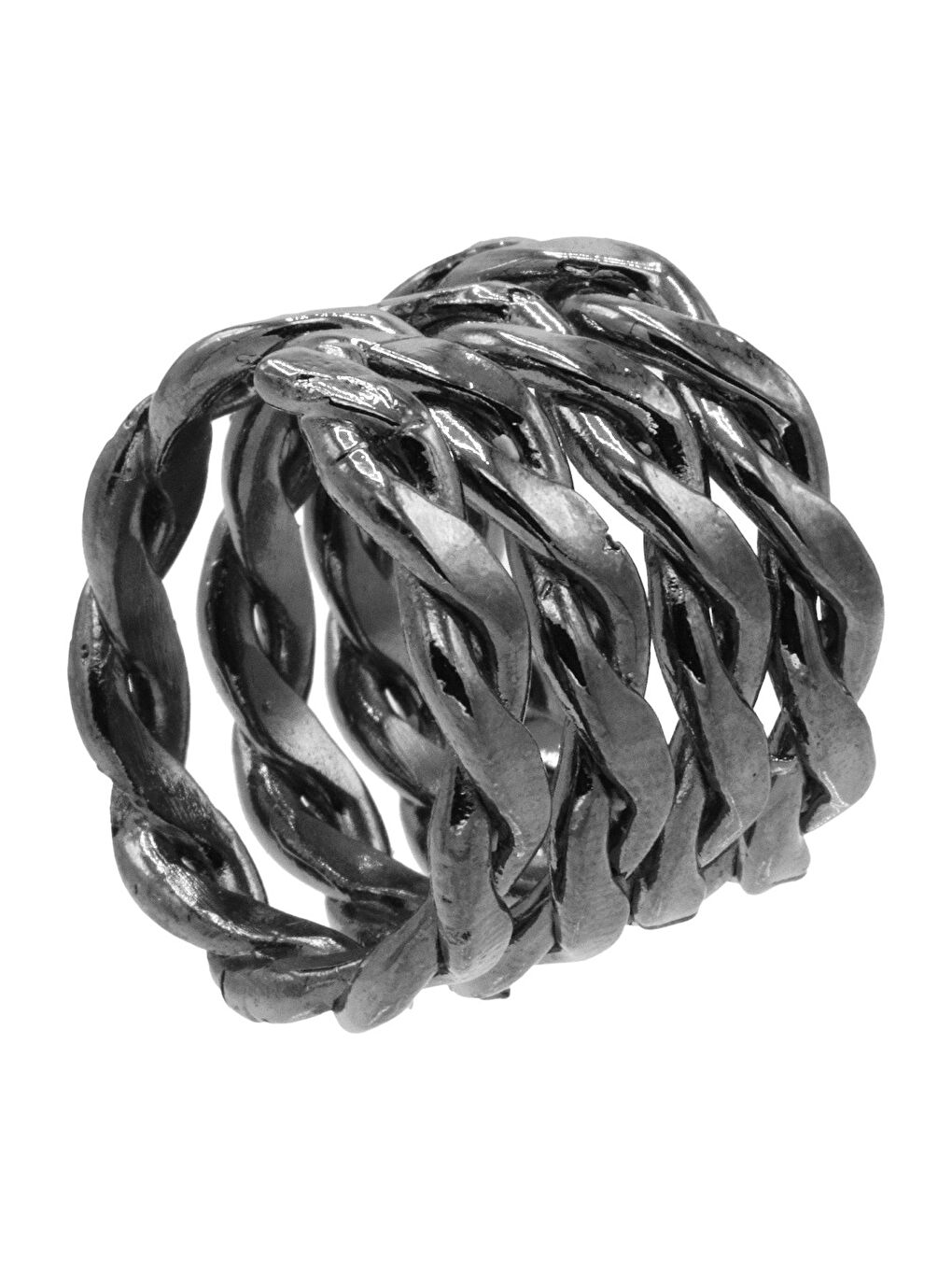 Erkek Metalik Antrasit Lak Kaplama Ayarlanabilir 4 Sıra Örgü Dokulu Yüzük-1