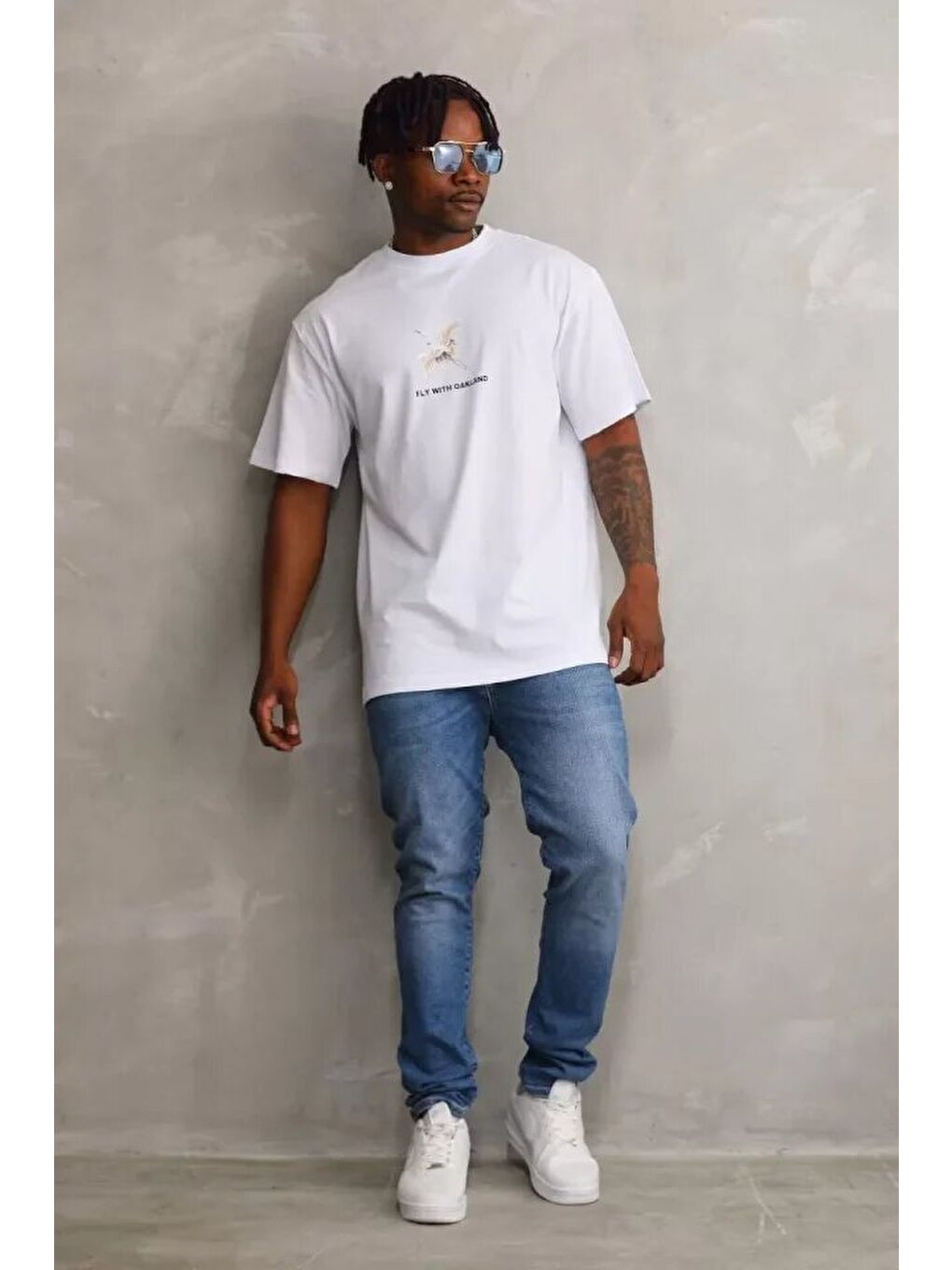 Unisex Baskılı Oversize T-Shirt - Beyaz-2