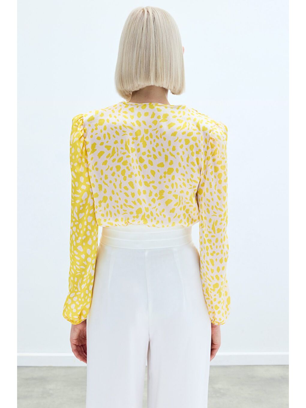Lila Kruvaze Desenli Bodysuit - Sarı-Ekru-4