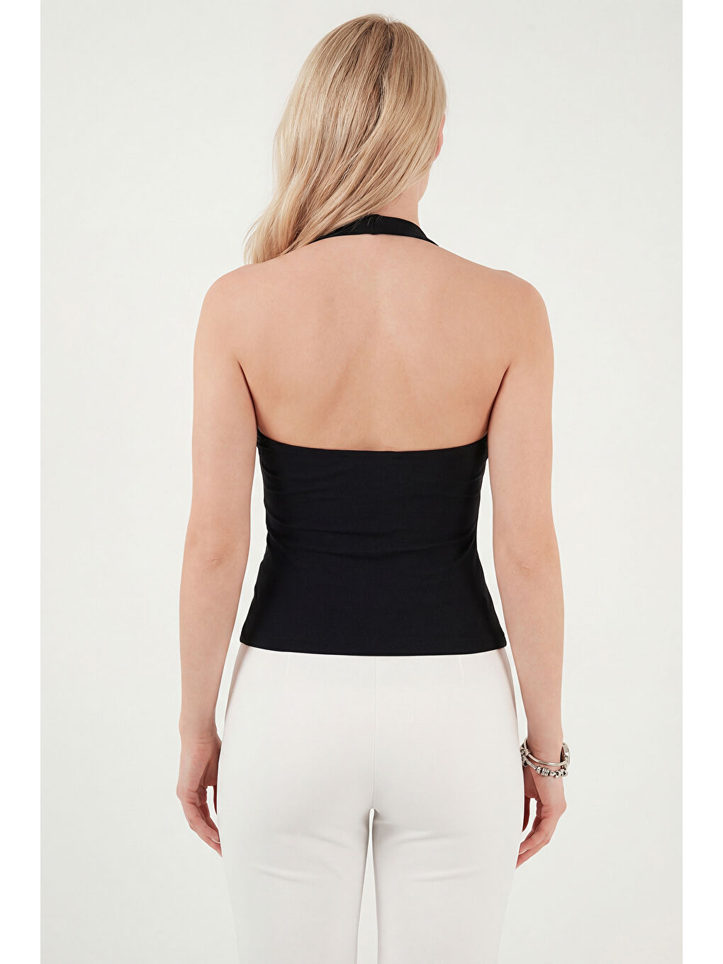 Siyah Slim Fit Halter Yaka Sırt Dekolteli İkili Paket Bluz 5866664-6