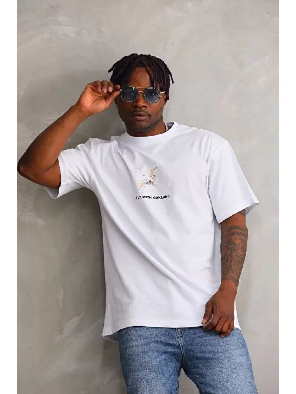 Unisex Baskılı Oversize T-Shirt - Beyaz-3