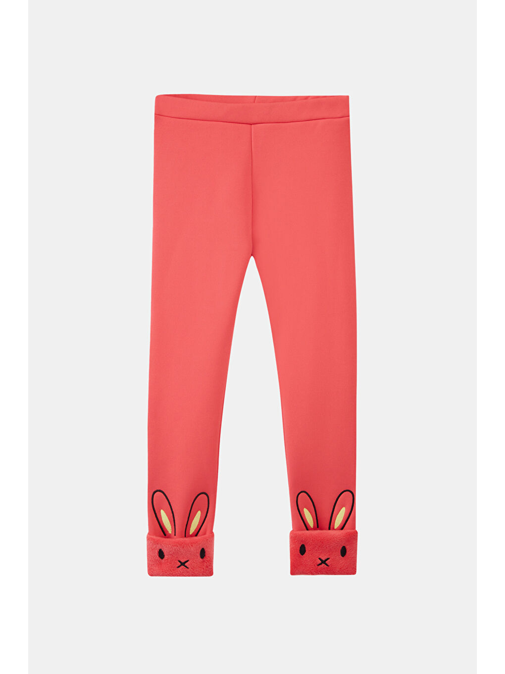 Kırmızı Nar Çiçeği Kız Çocuk İçi Pelüş Kulaklı Tavşan Nakışlı Extra Kalın Kışlık Tayt