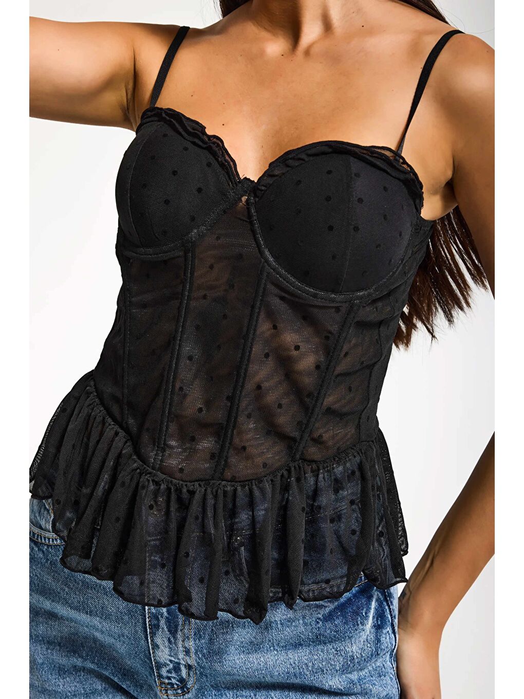 Kadın Siyah w5 Balenli Cup Destekli Askılı Büstiyer