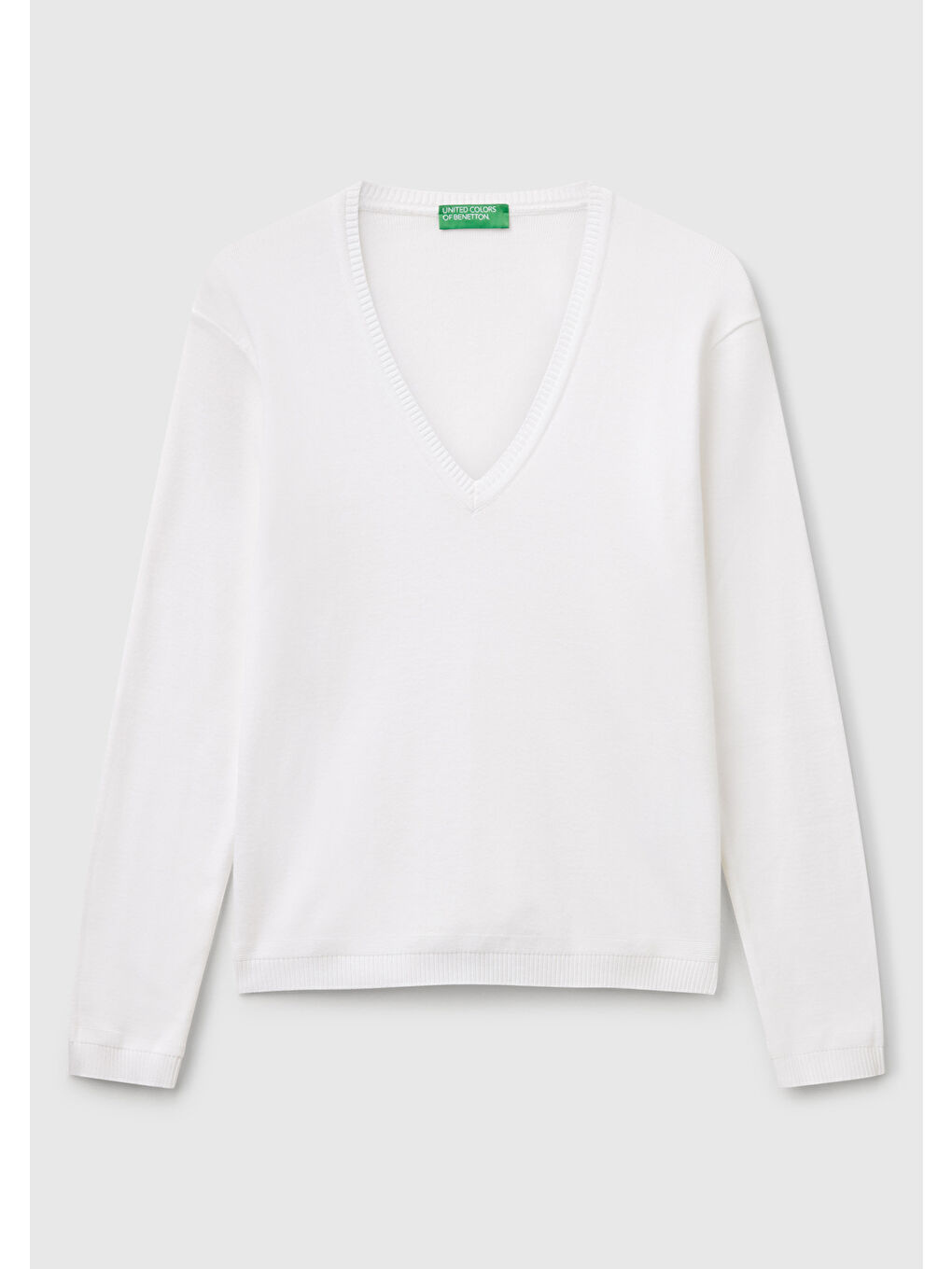 Kadın Beyaz %100 Pamuk Nervür Detaylı V Yaka İnce Kazak-1