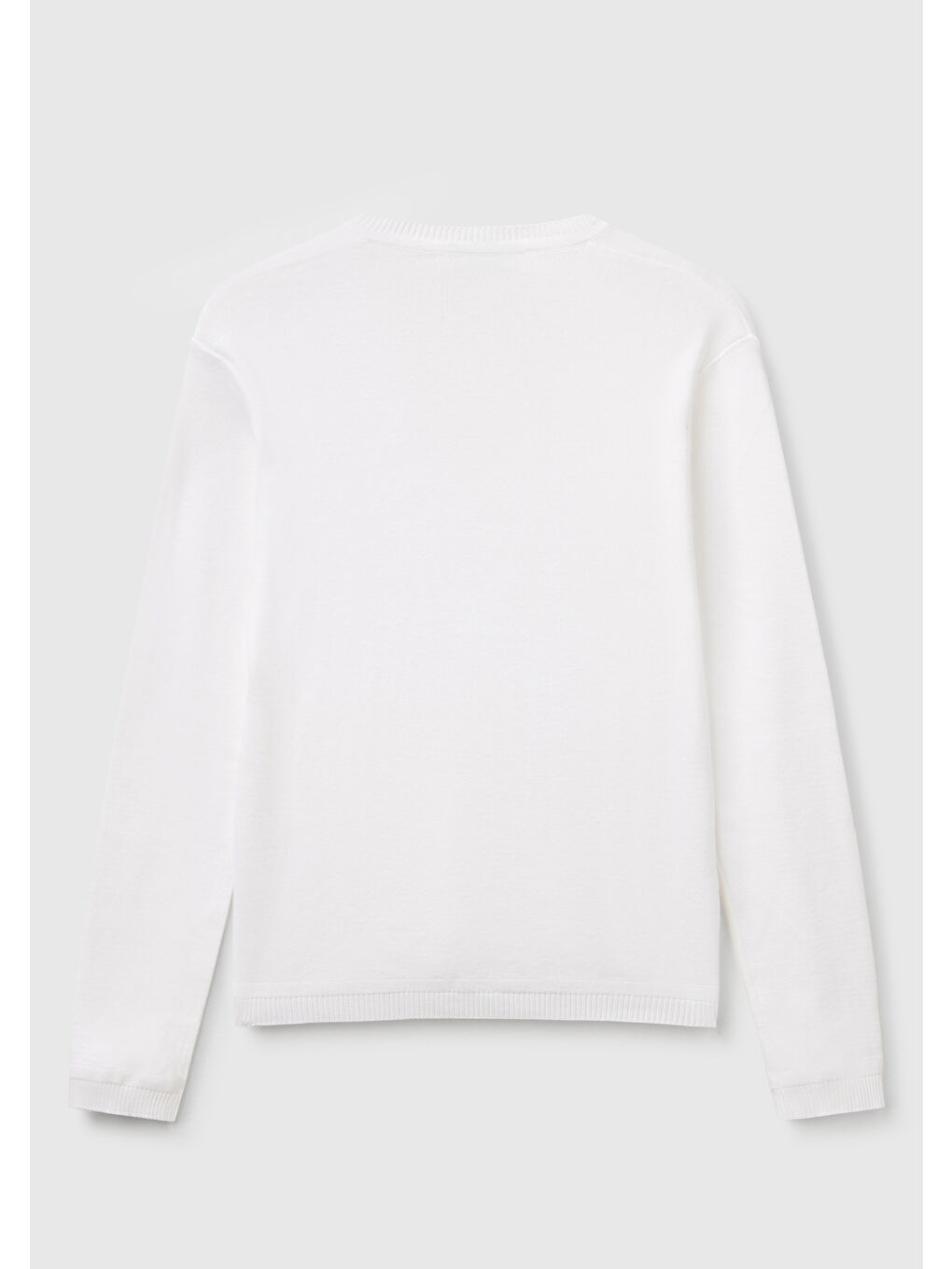 Kadın Beyaz %100 Pamuk Nervür Detaylı V Yaka İnce Kazak-3