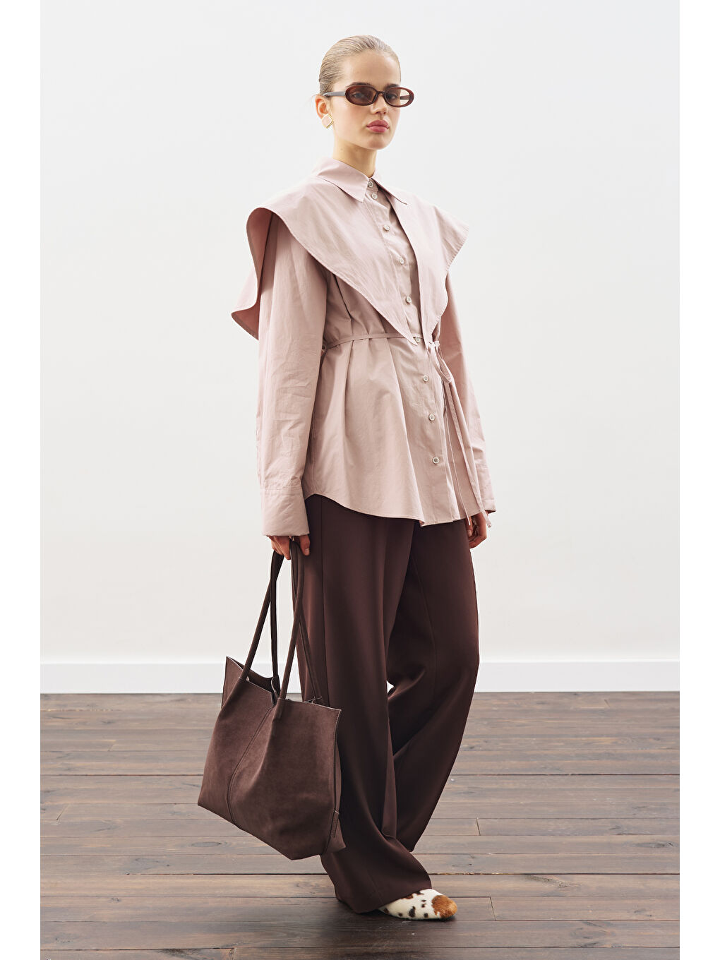 Üçgen Fularlı Oversıze Gömlek Soft Pembe