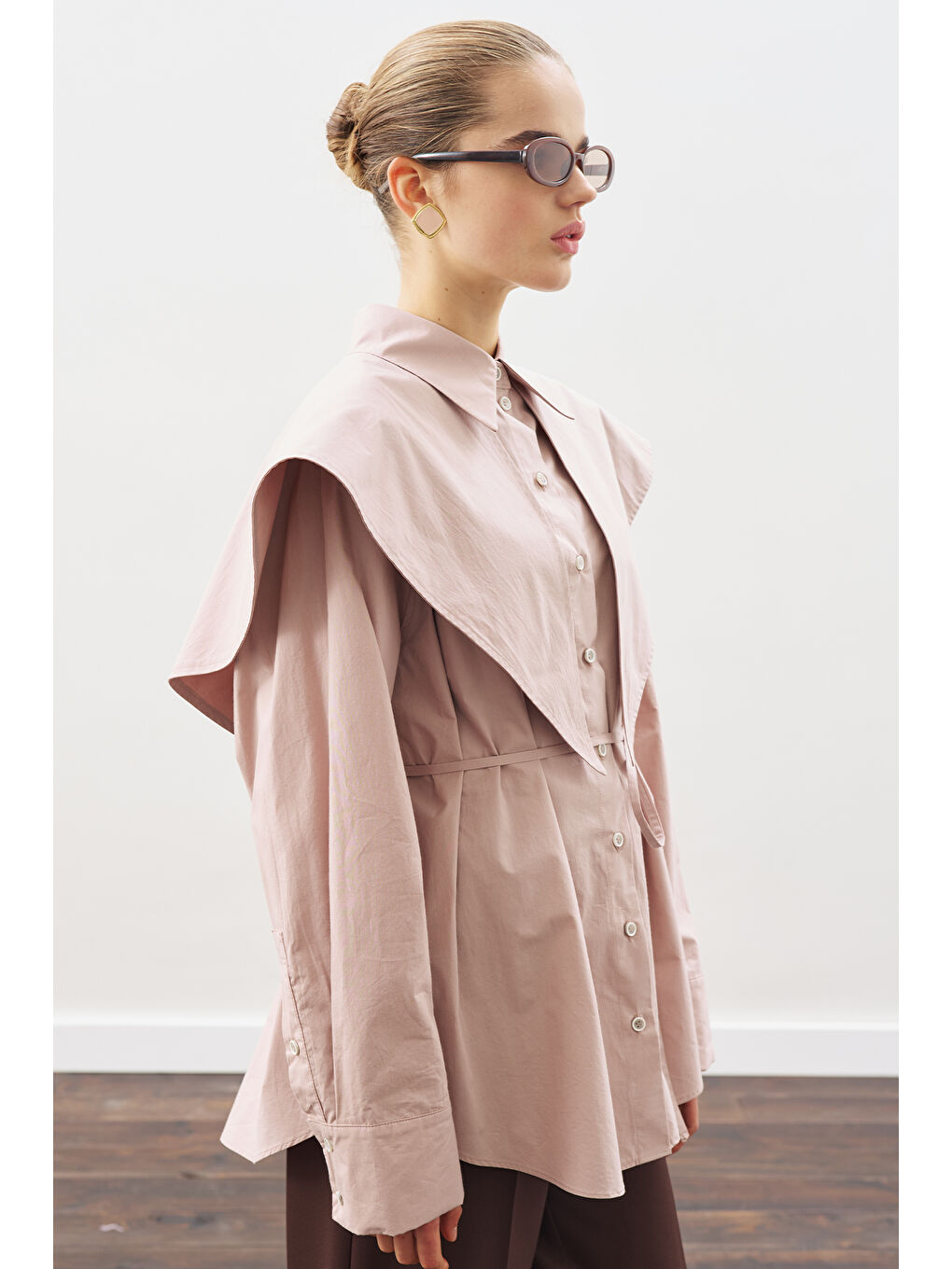 Üçgen Fularlı Oversıze Gömlek Soft Pembe-2
