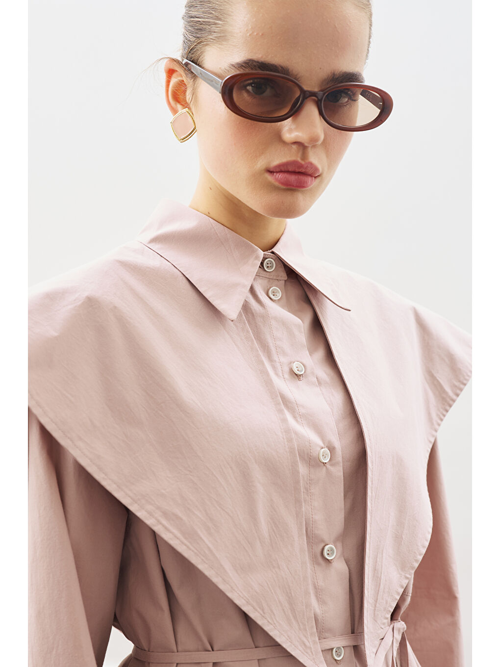 Üçgen Fularlı Oversıze Gömlek Soft Pembe-3