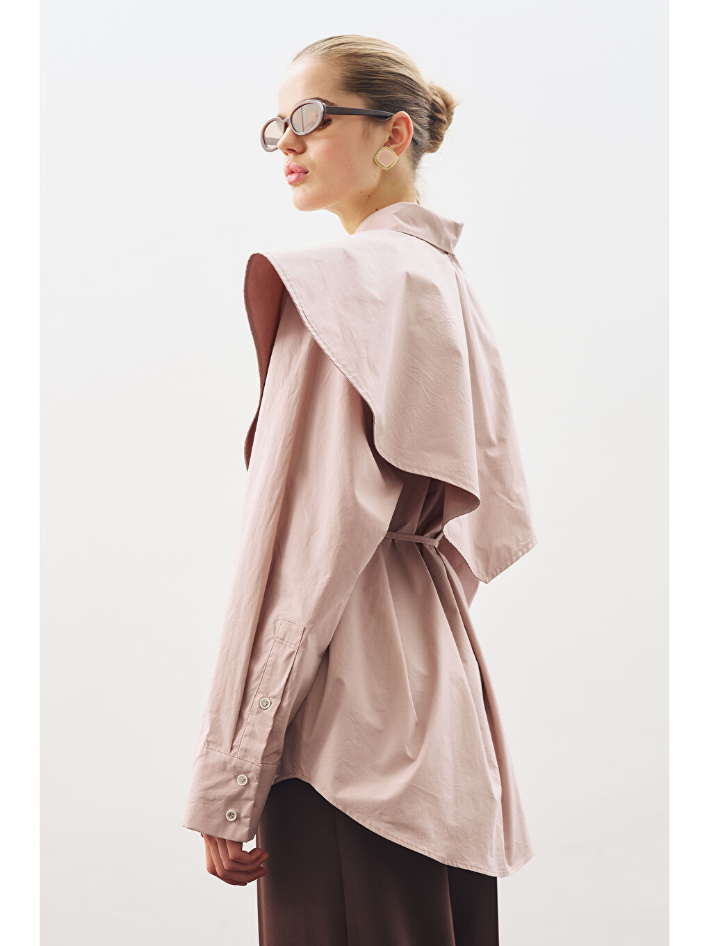 Üçgen Fularlı Oversıze Gömlek Soft Pembe-5