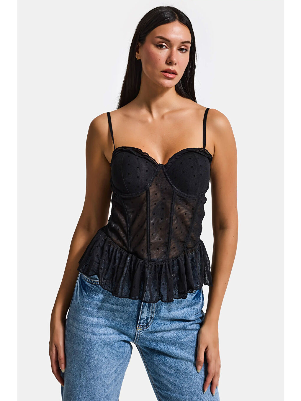 Kadın Siyah w5 Balenli Cup Destekli Askılı Büstiyer-2