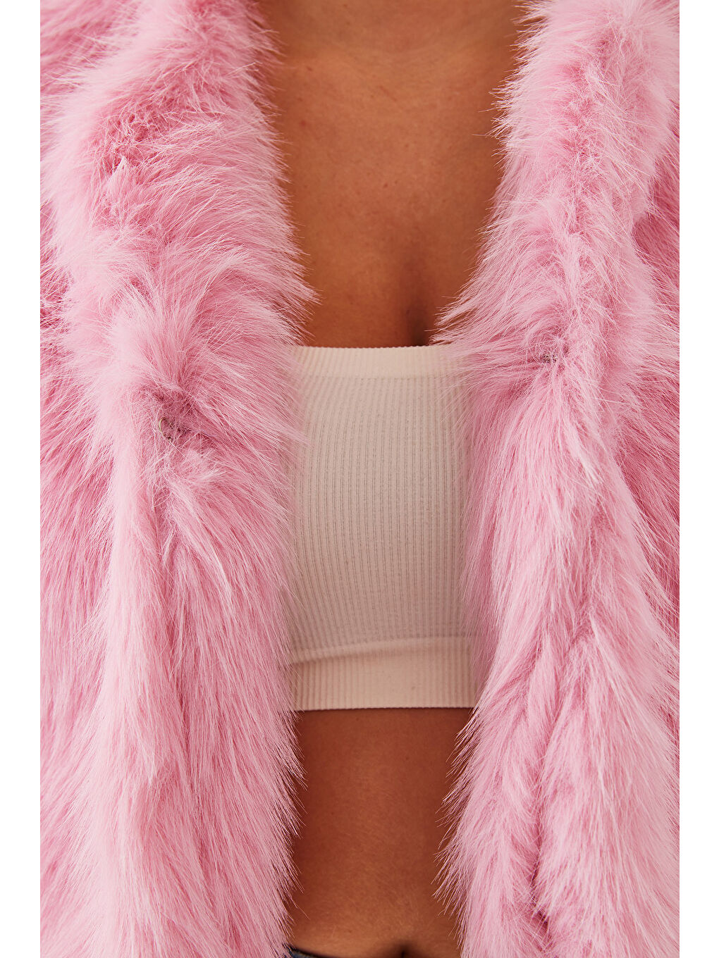 Pembe Kadın Suni Kürkllü Astarlı Mont-3