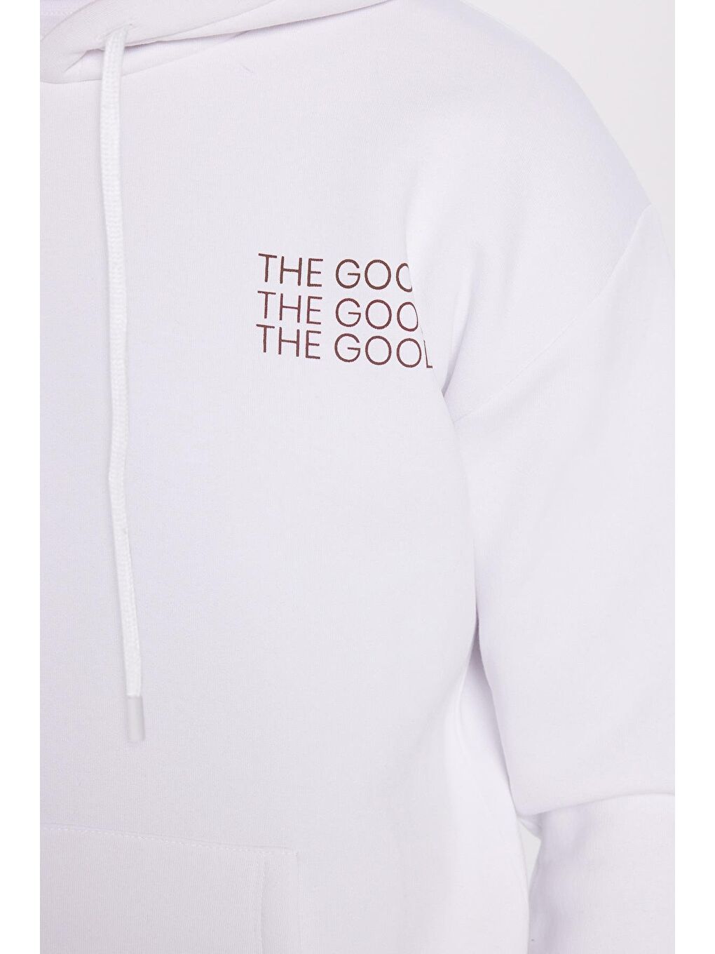 Unisex Oversize Geniş Kesim Pamuklu Yumuşak Dokulu İçi Polarlı Baskılı Beyaz Kapüşonlu Erkek Hoodie-2