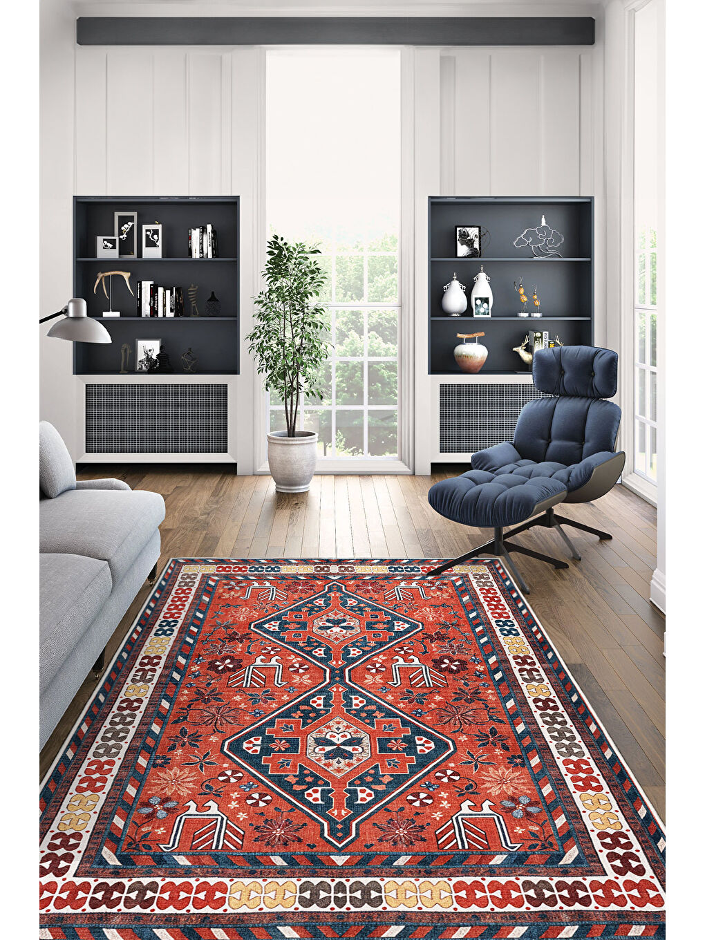 Kırmızı Dekoratif Özel Tasarım Yıkanabilir İnce Kaymaz Tabanlı Modern Halı KECE FR28-2