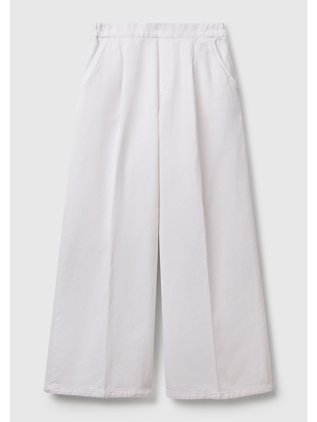 Kadın Beyaz %100 Pamuk Arka Beli Lastikli Palazzo Pantolon-1
