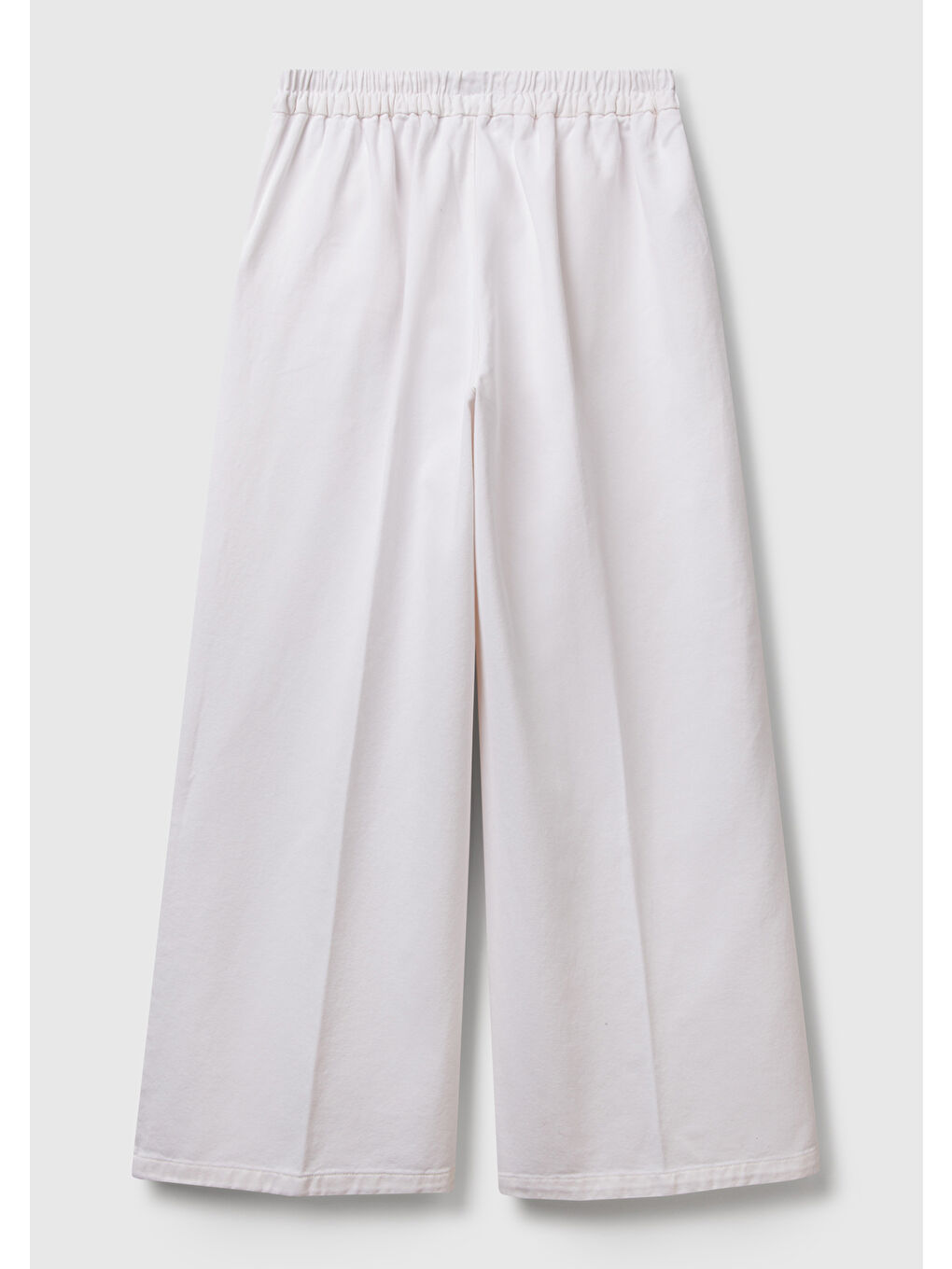 Kadın Beyaz %100 Pamuk Arka Beli Lastikli Palazzo Pantolon-3