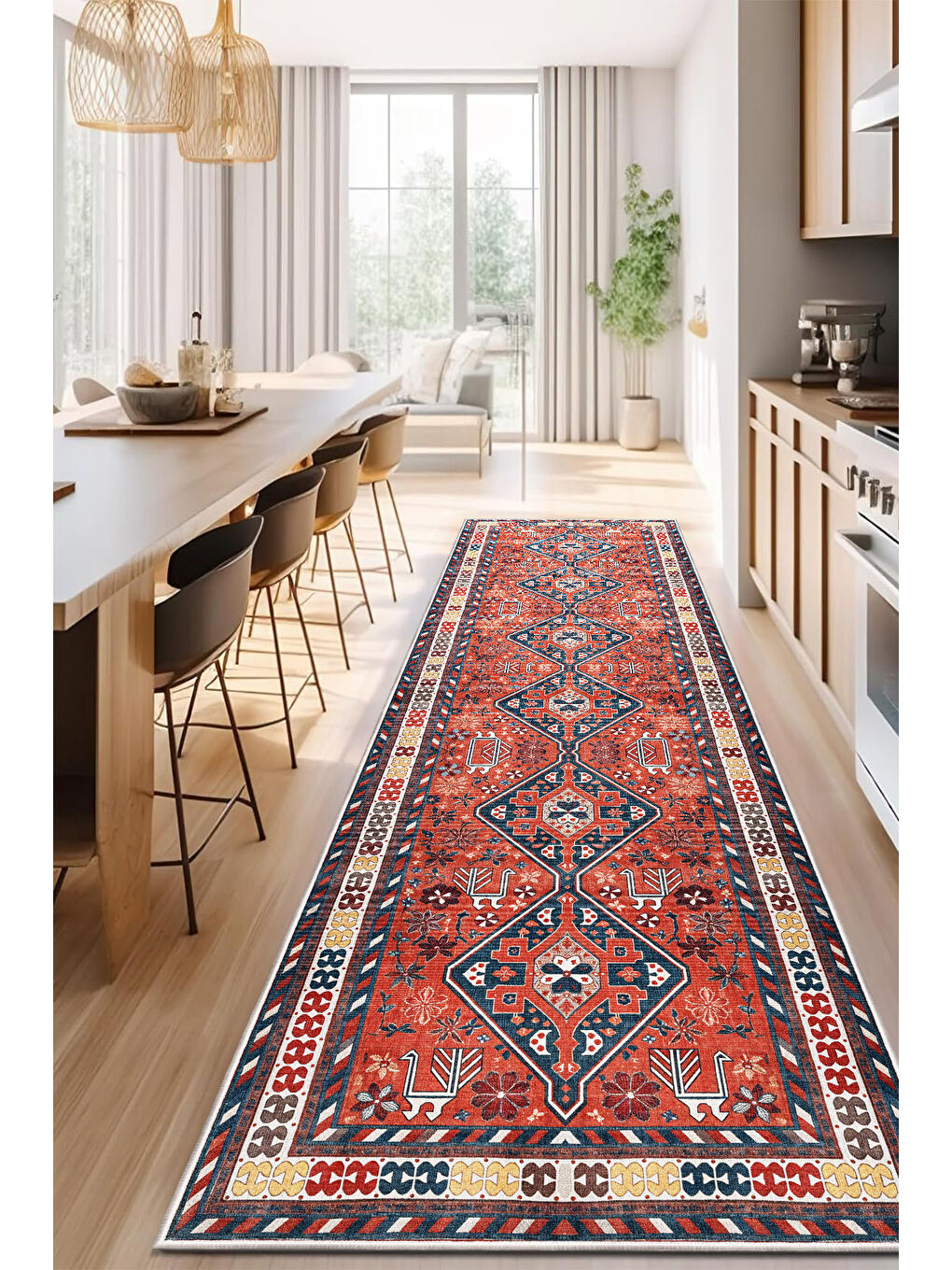 Kırmızı Dekoratif Özel Tasarım Yıkanabilir İnce Kaymaz Tabanlı Modern Halı KECE FR28-4