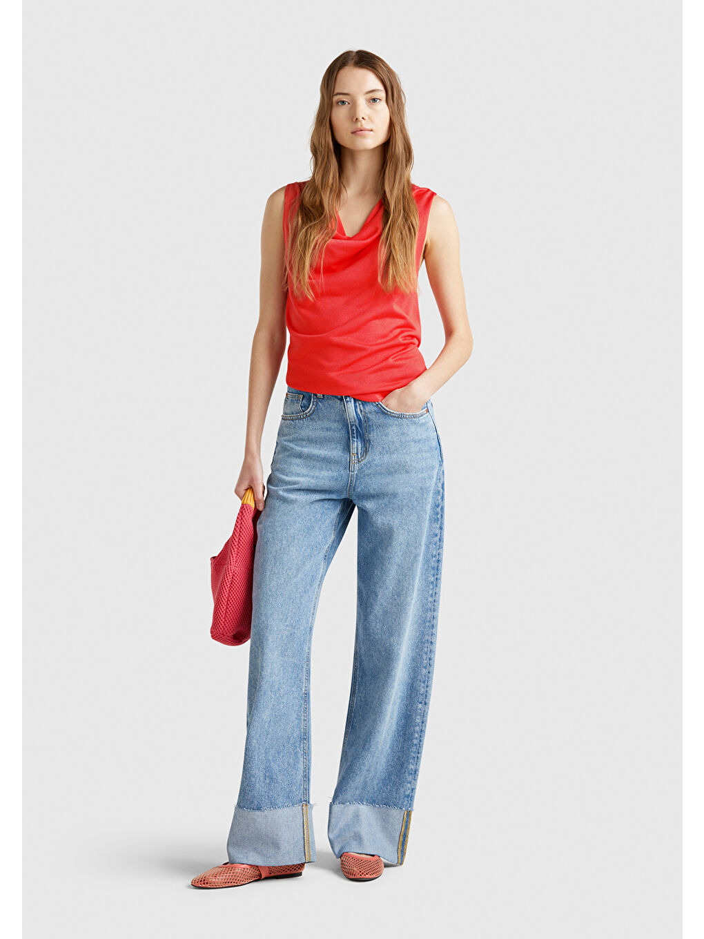 Kadın Turuncu %100 Liyosel Kolsuz Regular Fit Kazak-4