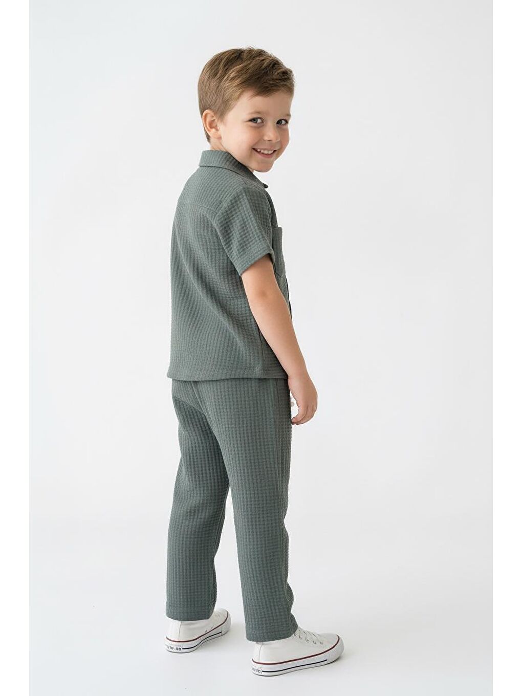 Haki Gofreli Yazlık Gömlek 2li Takım-1