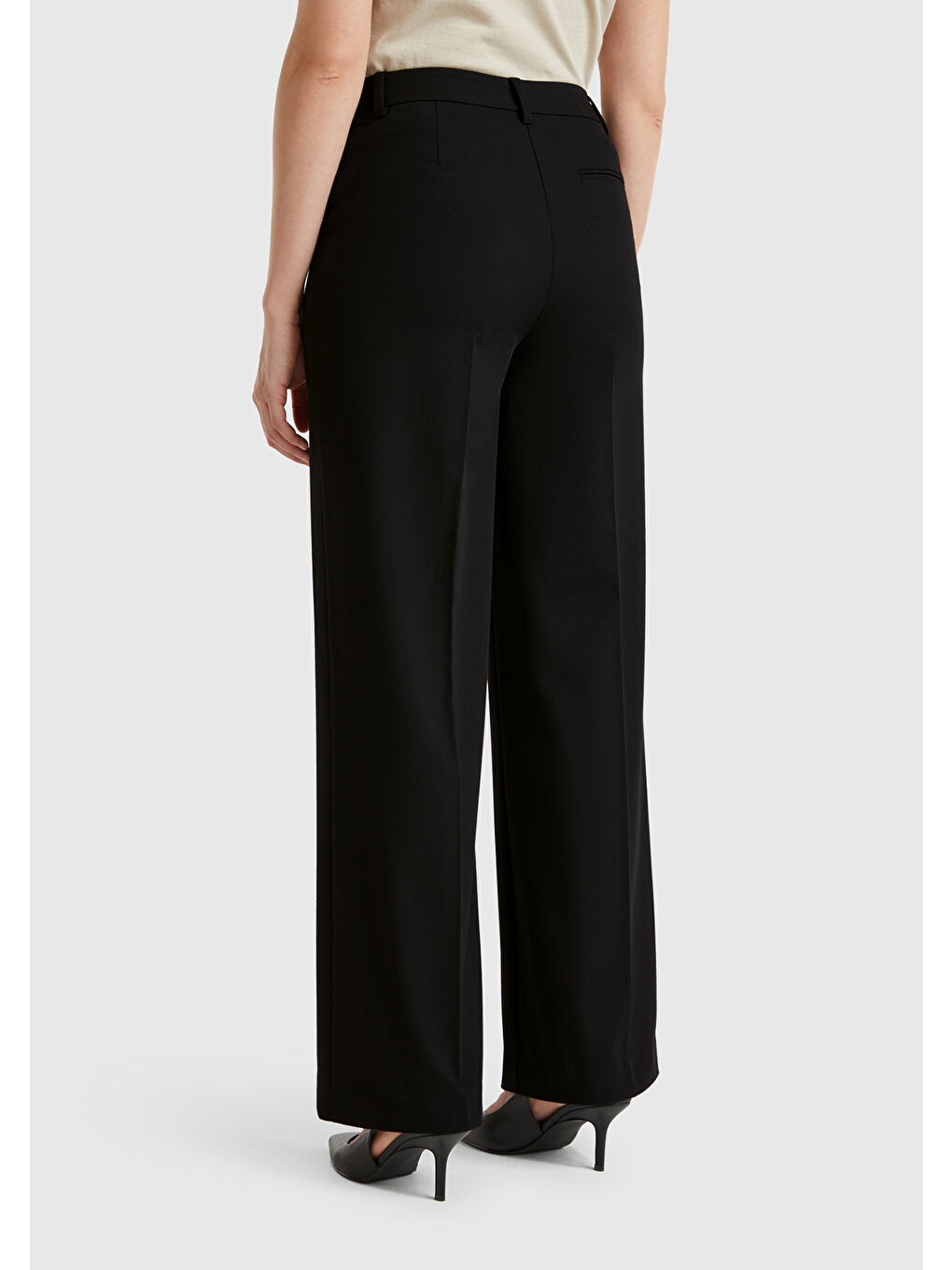 Kadın Siyah Streç Kumaşlı Yüksek Bel Wide Leg Pantolon-2