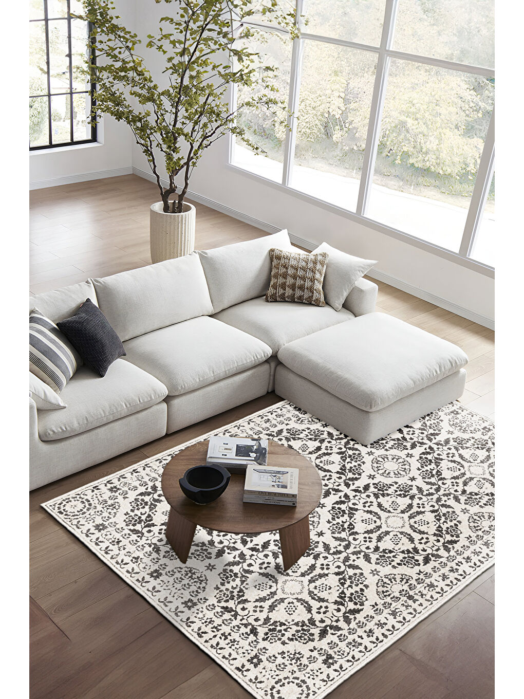 Gri Dekoratif Özel Tasarım Yıkanabilir İnce Kaymaz Tabanlı Modern Halı KECE FR24-1