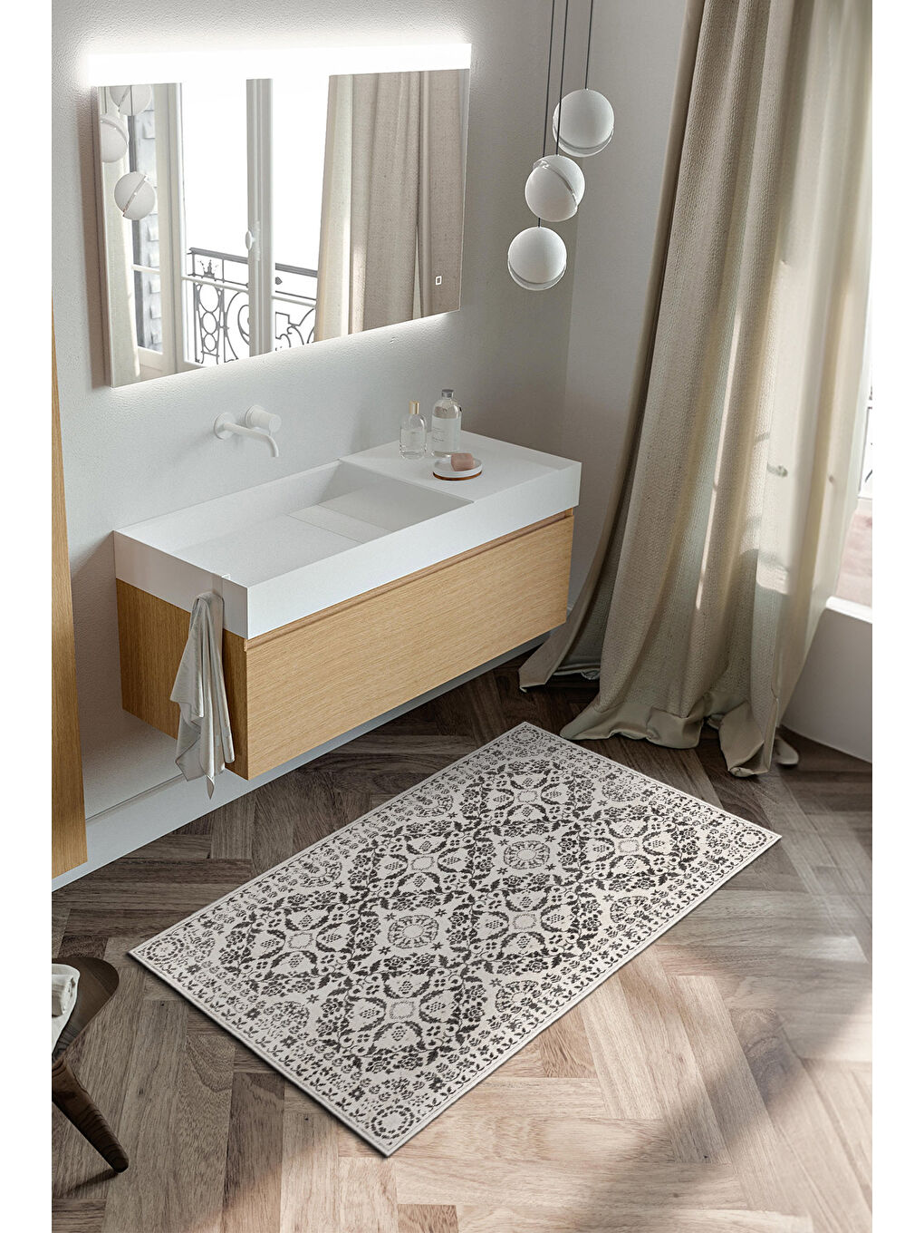 Gri Dekoratif Özel Tasarım Yıkanabilir İnce Kaymaz Tabanlı Modern Halı KECE FR24-3