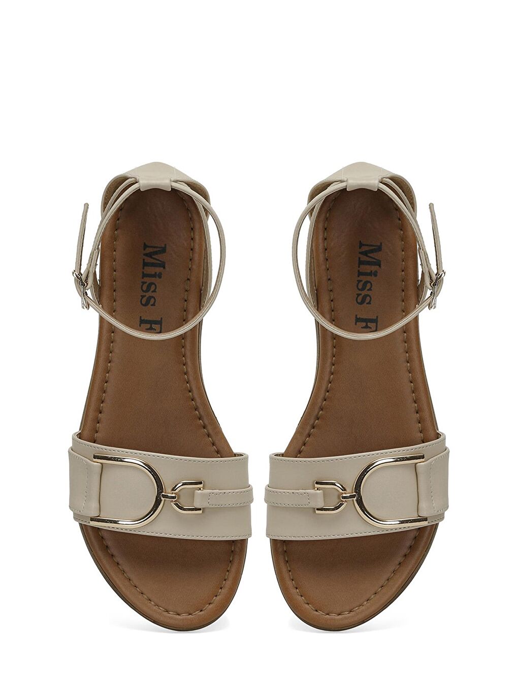 DS24015 4FX Bej Kadın Düz Sandalet-3