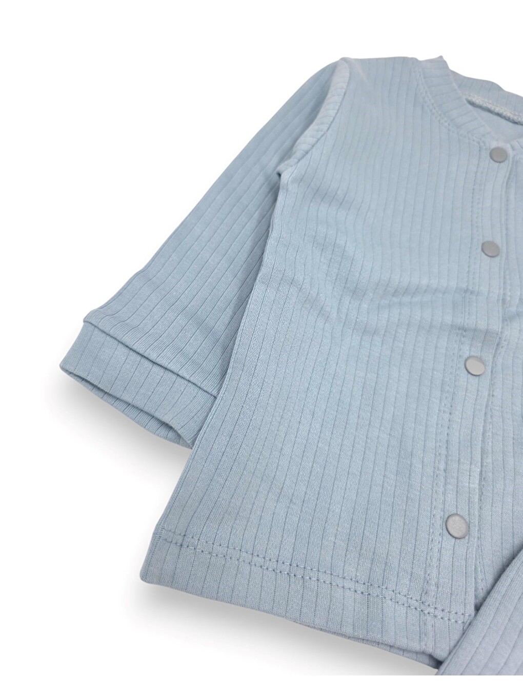 İndigo Çıtçıtlı %100 Pamuk Yenidoğan Fitilli Alt Üst Pijama Takım-1