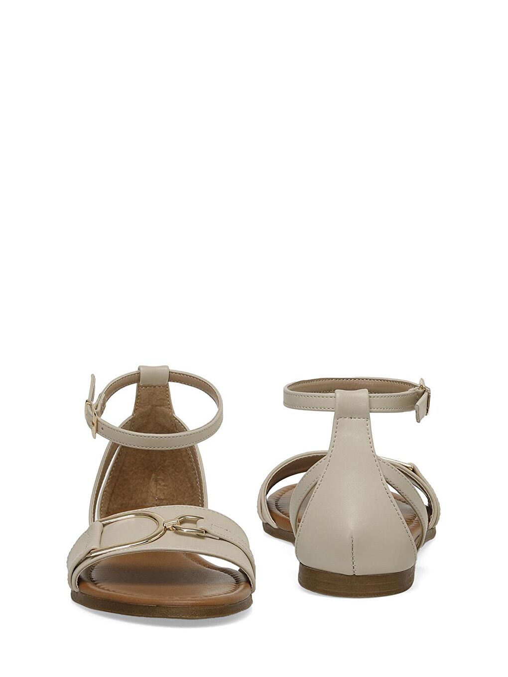 DS24015 4FX Bej Kadın Düz Sandalet-4