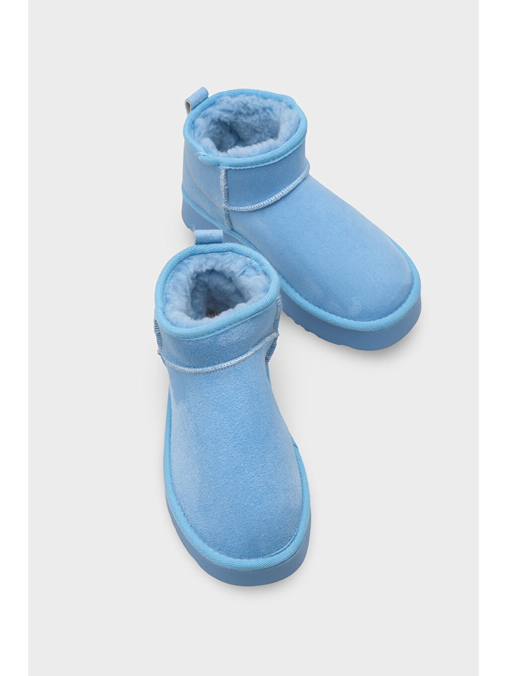 Mavi Raina Kalın Tabanlı Yuvarlak Burunlu Kürklü Kısa Kadın Bot-6