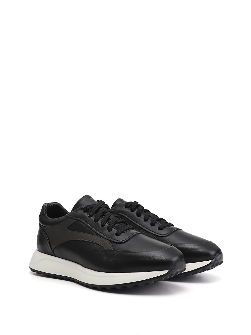 Siyah Erkek SİYAH Bağcıklı Hakiki Deri Sneaker-1