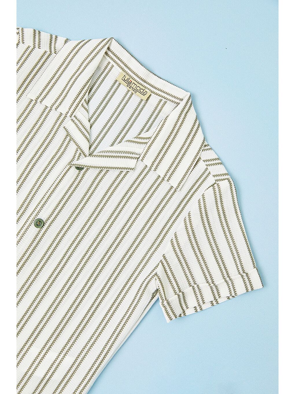 Yeşil Çizgili Düğmeli Erkek Çocuk Gömlek-1