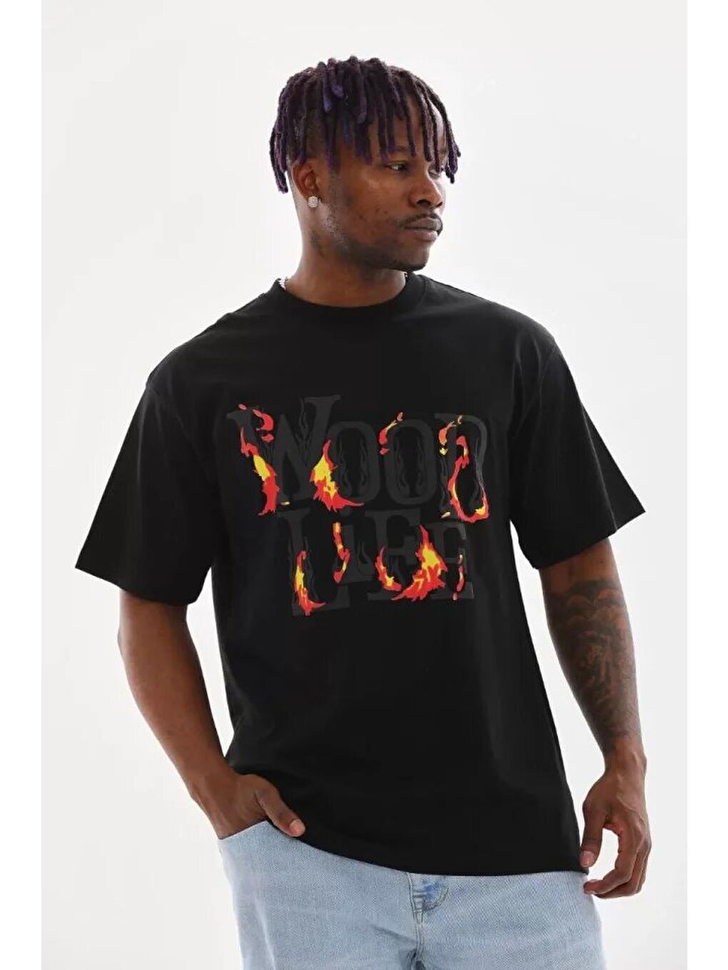 Unisex Baskılı Oversize T-Shirt - Siyah-2