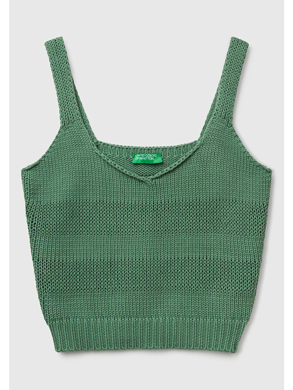 Kadın Açık Yeşil %100 Pamuk Şerit Efektli Örme Relax Fit V Yaka Triko Atlet-1