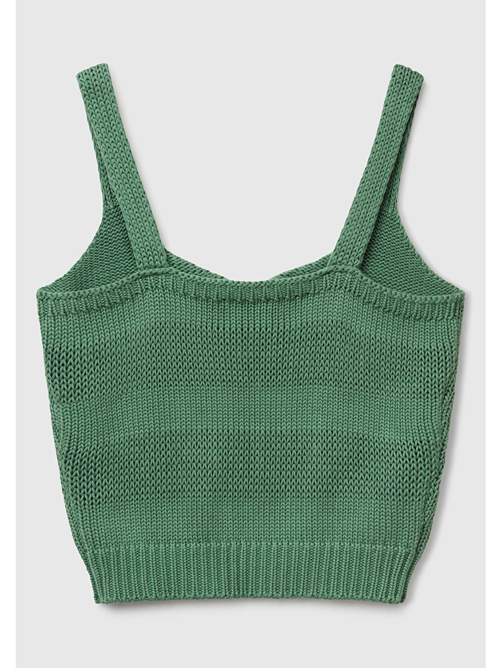 Kadın Açık Yeşil %100 Pamuk Şerit Efektli Örme Relax Fit V Yaka Triko Atlet-3