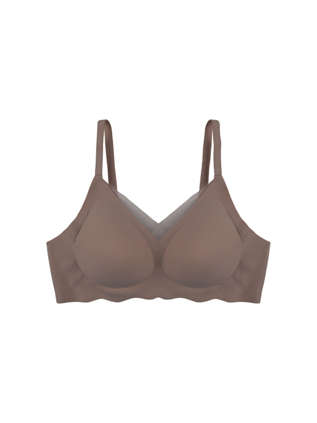 Kahverengi Balensiz Lazer Dilim Detaylı Dekolte Çapraz Tüllü Dikişsiz Sütyen
