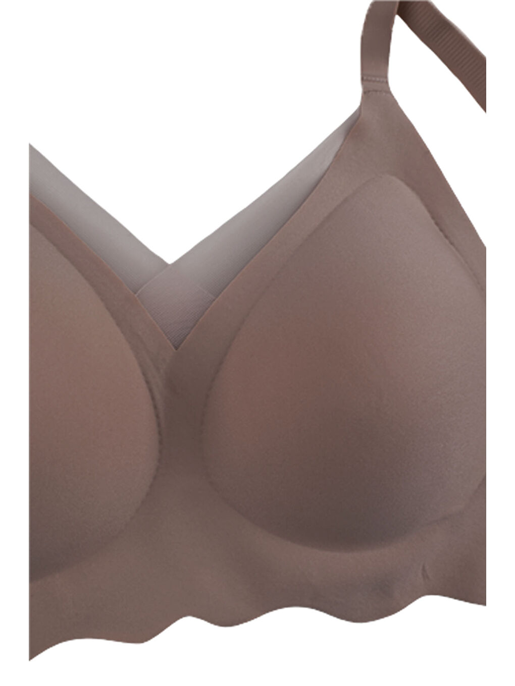 Kahverengi Balensiz Lazer Dilim Detaylı Dekolte Çapraz Tüllü Dikişsiz Sütyen-1