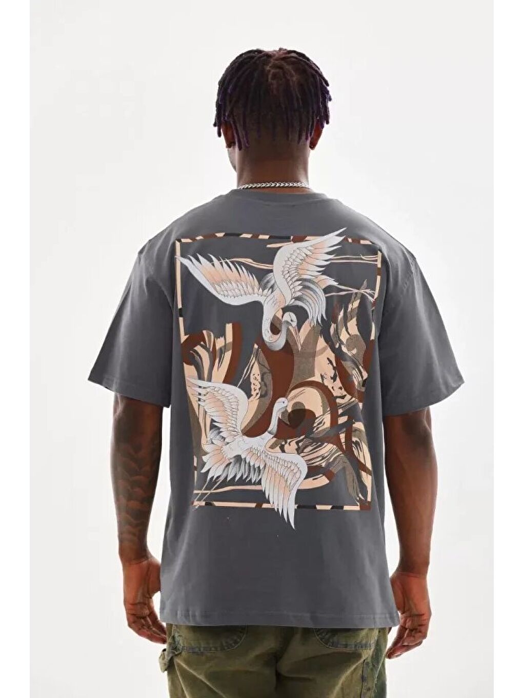 Gri Unisex Baskılı Oversize T-Shirt - Füme-1