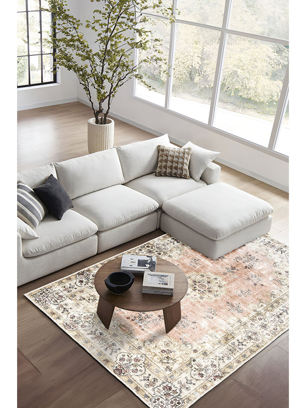 Pembe Dekoratif Özel Tasarım Yıkanabilir İnce Kaymaz Tabanlı Modern Halı KECE FR25-1