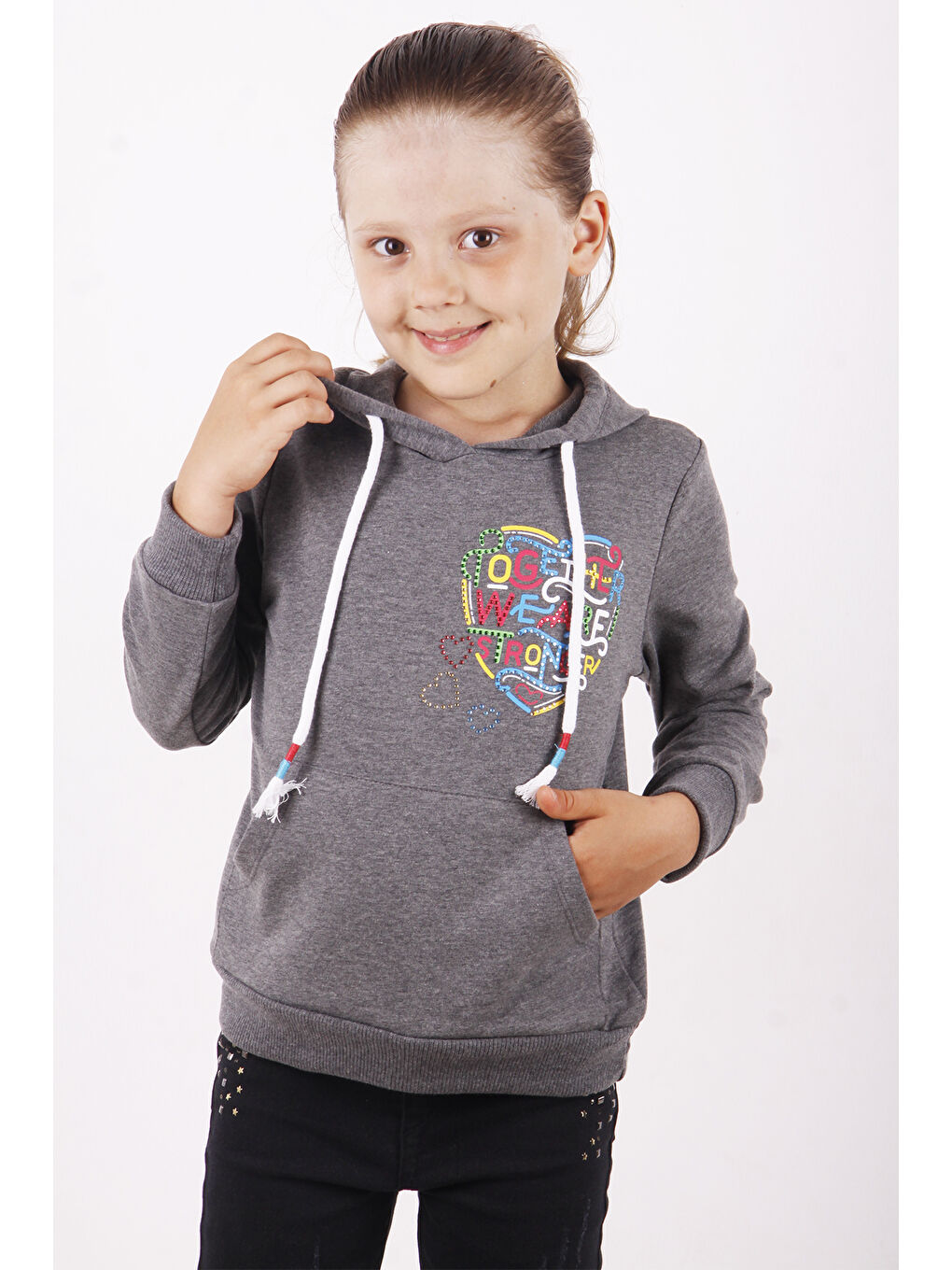 Antrasit Kız Çocuk Stronger Baskılı Sweatshirt