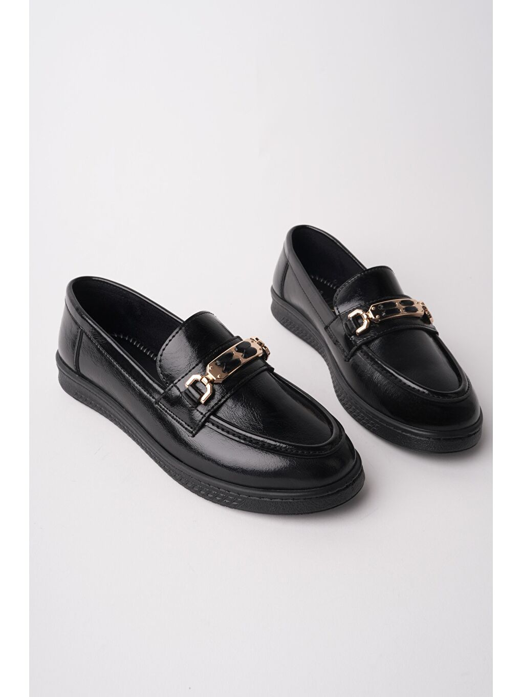 Siyah OXFORDİA Metal Tokalı Kadın Günlük Loafer Ayakkabı