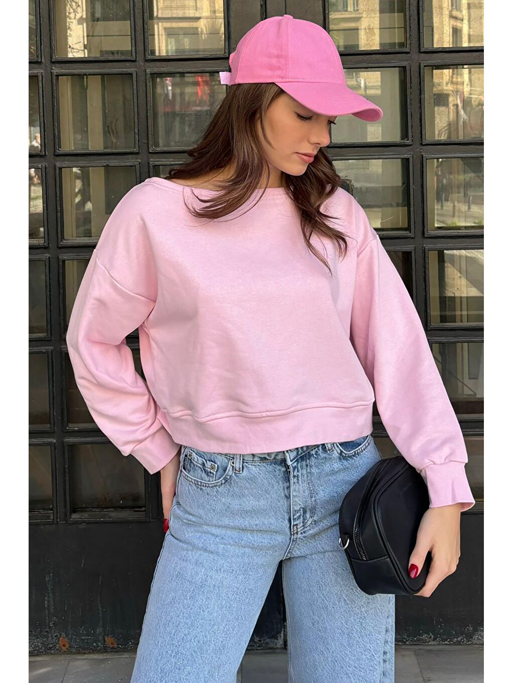 Pembe Kayık Yaka Kadın Sweatshirt Mg2208-2