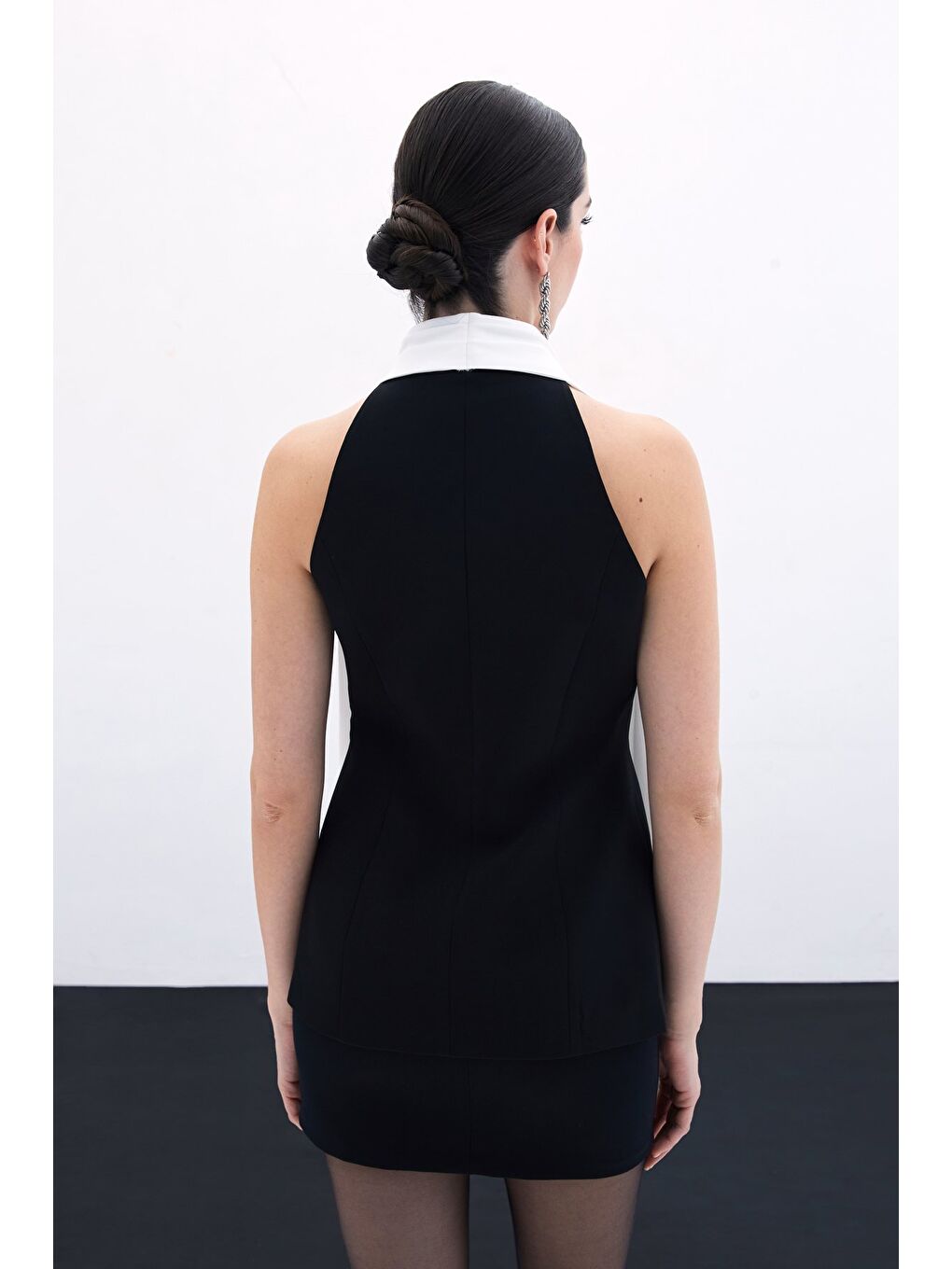 Şal Detaylı Yelek - Siyah-7