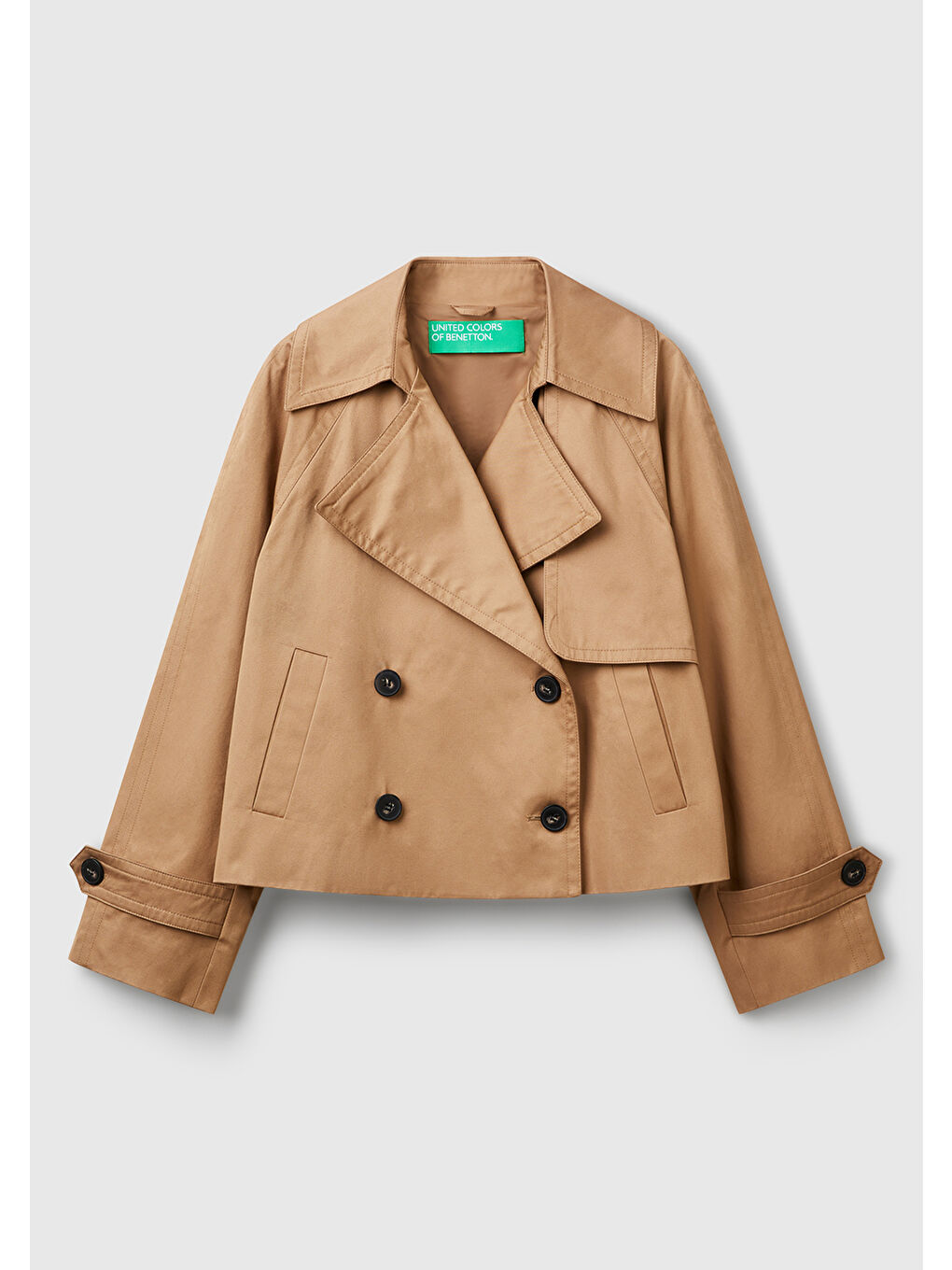 Kadın Bej Pamuklu Önü Ve Kolu Düğmeli Astarlı Crop Ceket-1